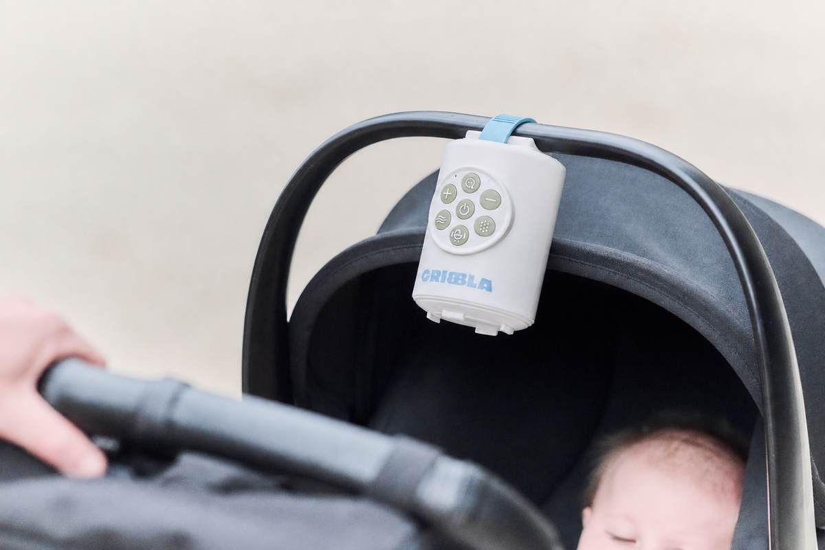 Gribbla clipped to a pram